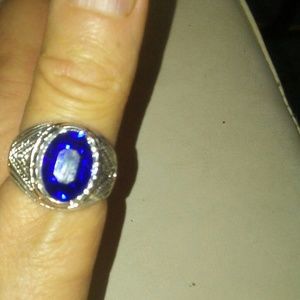 Men"s Blue Saphire CZ Sterling Silver Ring
